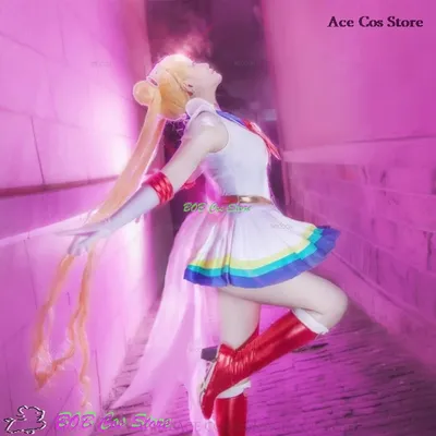 Anime Sailor Cosplay Costume Tsukino Usagi White Uniform Muun Dress Outfits Cosplay Wig Halloween Image