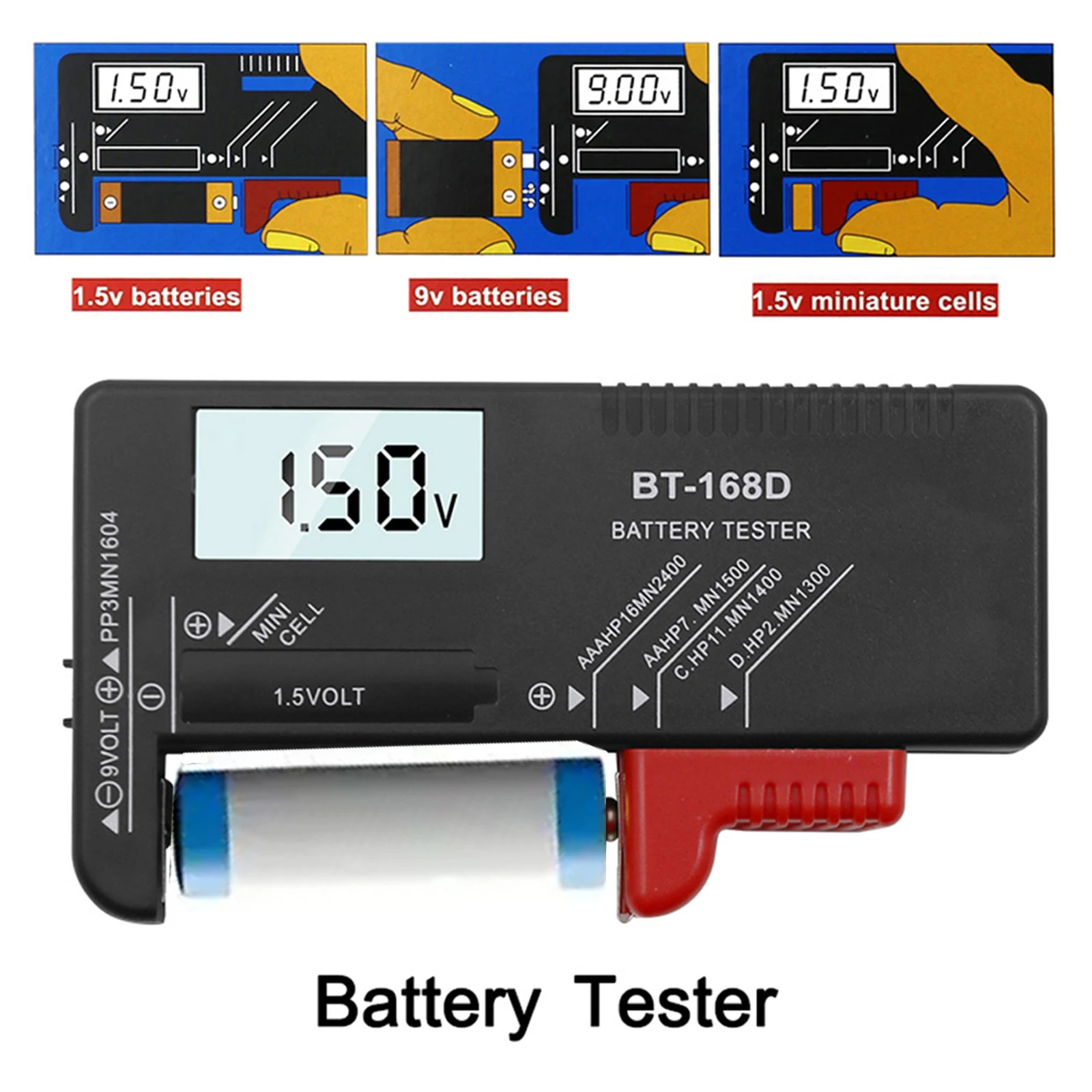 Digitaler Batterietester, universeller digitaler Batterieprüfer, LCD-Display, AA AAA C D, 9 V, 1,5 V, 3,7 V, Haushaltsknopfbatterie-Detektor Image