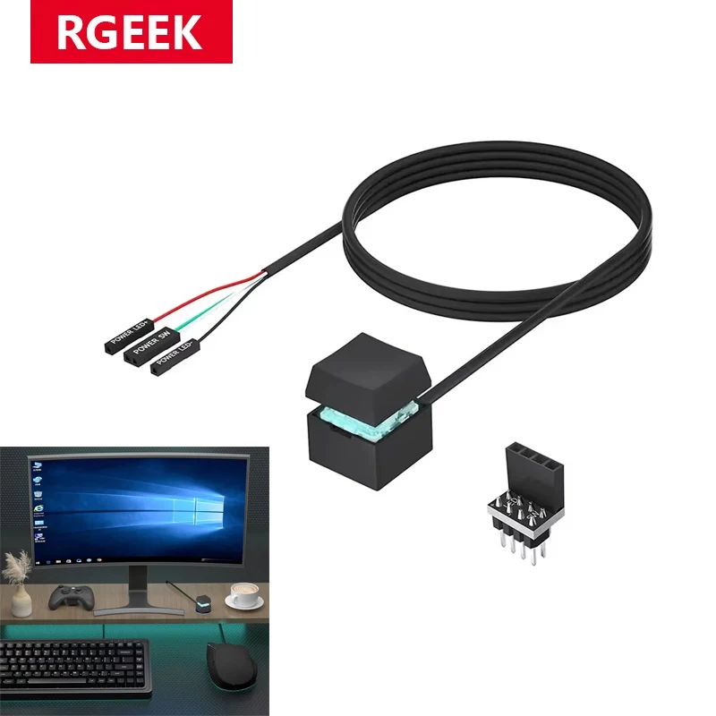 RGEEK Mechanische Tastenkappen, Motherboard, externer Start, Computerschalter, Ein/Aus-Taste, Verlängerungskabel, PC-Netzschalter Image