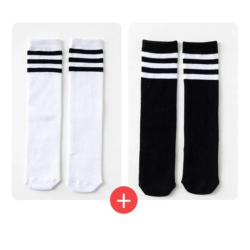 1/2/3Pairs Kinder Mädchen Kniehohe Baumwolle Socken Schwarz Weiß Drei-Linie Gestreiften Laufsport socken Fußball Golf Sport Socken Image