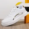 Frauen Bord Casual Schuhe Schnüren Weiße Schuhe Flache Weibliche Weiße PU Leder Walking Turnschuhe