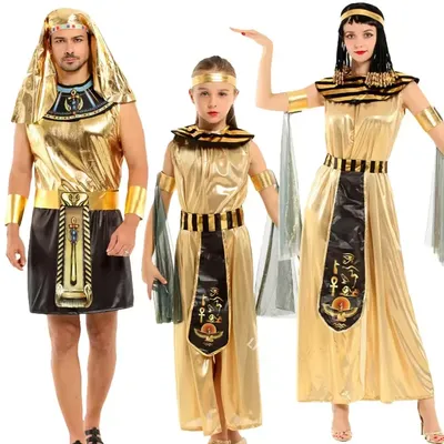 Altägyptisches Pharao-Cosplay-Kostüm, goldene bestickte Robe für Erwachsene, Party mit Pyramidenmotiv, Halloween-Rollenspielkostüm Image