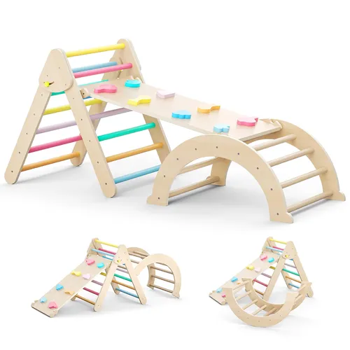 Parco giochi per bambini 5 in 1, giocattoli da arrampicata Montessori, set di giocattoli educativi triangolari per interni