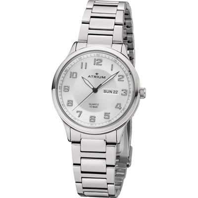 Quarzuhr ATRIUM, silber (silberfarben, weiß), Armbanduhren, Herren, Armbanduhr, Herrenuhr, Edelstahlarmband, analog, Wochentag, Tag Image