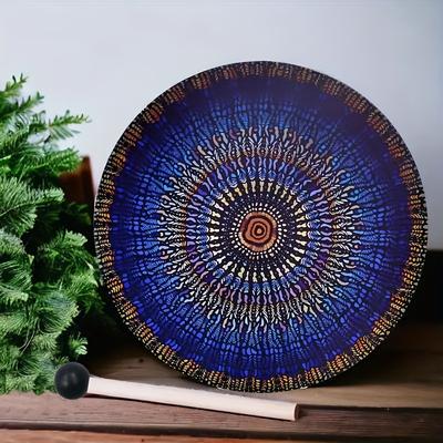 TEMU Mystical Chakra Tree Goddess Moon Drum With Beater - , Golden & Brown - Intricate Design For Meditation And , Sound Drum | Intricate Mandala Drum | Decorative Beate