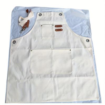 TEMU Canvas Cooking Apron With Hand Wipe - Adjustable With Tool Pockets, For Kitchen, Bbq, Restaurant - In Black, Brown, Blue, Beige Image