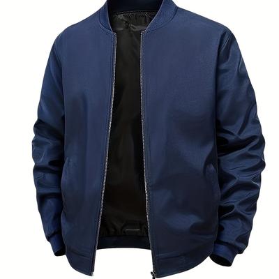 TEMU Men's Lightweight Casual Baseball Jacket - Spring Sporty Zip-up With Ribbed Cuffs & Waistband, Functional Pockets, Regular Fit For & Leisure Activities, Stylish Zip Closure, Nonstretch Fabric Image