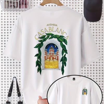 TEMU Men's Casual Loose Fit Short Sleeve T-shirt - & Print, Summer Tee, Breathable Round Neck, Machine Washable, Ideal Gift, Everyday Shirt, Theater , Fabric Image