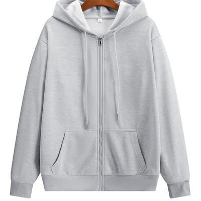 TEMU Men's Casual Zip-up Hoodie With Pockets - Soft Polyester, Solid Color, Spring & Fall Image
