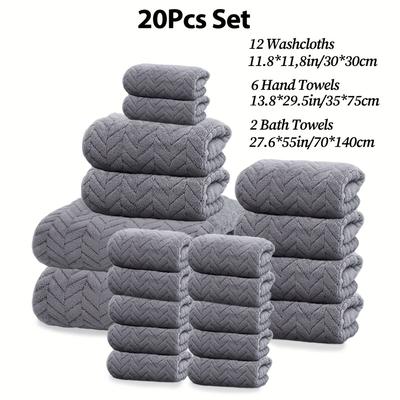 TEMU 20pcs Bathroom Towels Set,including 12 Washcloths +6 Bath Towels + 2 Bath Towels,microfiber Material, Options,soft And Comfortable,hanging ,suitable For Bathroom Shower, Hotel Image
