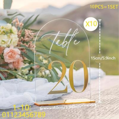 TEMU 10pc=1set Acrylic Table Number Signs With Arch Base, Suitable For Wedding Celebrations And Party Cards, Best For Christmas Image