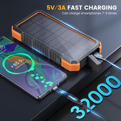 TEMU 32000 Mah Solar Charger, 15 W Solar Power Bank 32,000 Mah Fast Solar Charger Qc 3.0 With 3 Outputs, Panel Can Charge External Batteries, Camping Lights, Smartphones, Tablets And Usb Devices Image