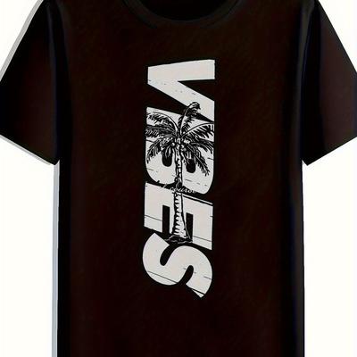 TEMU Men' Tree Short Sleeve-shirt- Casual Round Neck Polyester Tee Summer, Fabric, Casual Wear Image