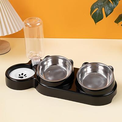 TEMU Cat Bowl With Mouth And Dog Bowl In 3 Colors, Basin Double Stainless Steel Automatic Water Refill Pet Bowl, Drinking And Feeding Device Image