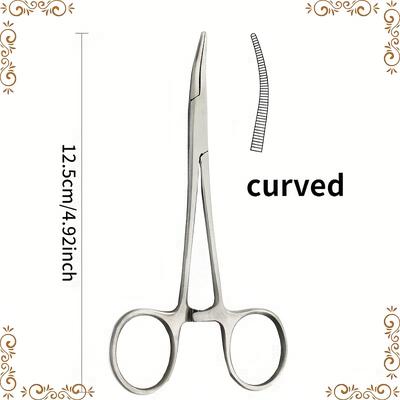 TEMU Stainless Steel Hemostatic Forceps - Precision Surgical Clamp For Puncture, Fishing & Pet Care, Straight & Curved Tips, Durable Metal Construction Image