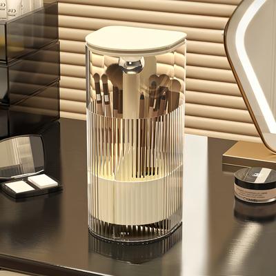 TEMU 1pc, Makeup Brush Storage Tube, Push-to-dust, High-end Dressing Table, Eyebrow Pencil, Powder Brush Rack, Automatic Lifting Brush Bucket. Image