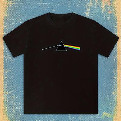 TEMU Mens Rock Band Graphic T-shirt - Black Short Sleeve Crewneck With Iconic Prism Design, Casual Summer Tee For Music Lovers Image