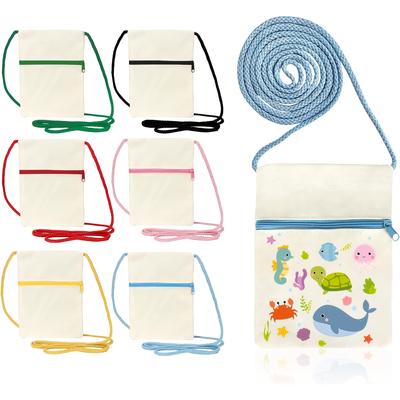 TEMU 6-pack Siqiraz Canvas Crossbody Bags - Blank Diy Craft Messenger Pouches, Rectangular, Leak Proof, Zipper Closure, Canvas Material For Painting & Graffiti Image