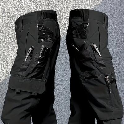 TEMU Men's Tactical Cargo Pants For Outdoor Activities - Durable Multi-, Regular Fit Solid Color Work Pants For Hiking, Camping, Training & Casual Wear, Hiking Apparel, Nonstretch Fabric Image