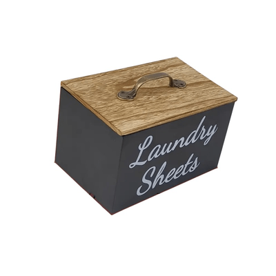 TEMU 1pc Rustic Wooden Laundry Sheets Storage Box With - Organizer For Dryer Sheets, Non-waterproof, Use, Rectangular Shape, Laundry Room Accessories Image