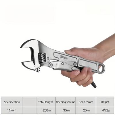 "TEMU Adjustable Locking Wrench, 10" X 2.7" X 0.75" Heavy Duty Adjustable Wrench - Rustproof, Heat Treated Steel , Multifunctional, Powerful, Automatic Locking, Powerful Pliers" Image