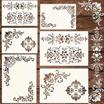 TEMU 6pcs Vintage Damascus Wreath Stencil Set - Reusable For Wood, Canvas, Paper, Fabric & Floor Diy Crafts, & Furniture Templates, Wall Stencils, Best For Christmas, Thanksgivin Image