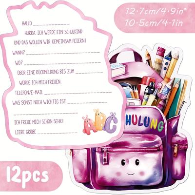 TEMU First Day Of School Invitation Cards For Girls, 12 German Invitation Cards, School Invitation Cards, School Celebrations And More Image
