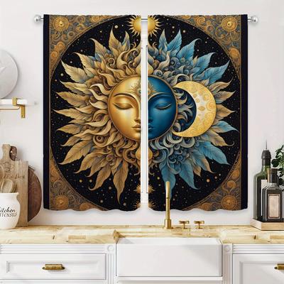 TEMU 2pcs Style Blackout Curtains, Machine Washable Flannel Rod Pocket Drapes, Semi-sheer Polyester Decorative Panels, Woven Carnival Theme Unlined Window Treatments For Living Room, Bedroom Image