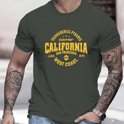 "TEMU Lightweight Design | Men' Casual Graphic Tee - "california San Francisco" Print, Navy Blue Short Sleeve T-shirt, Lightweight Polyester Blend, Machine Washable" Image