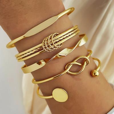 TEMU 1 Set Of 5 Bracelets, Bohemian Minimalist Geometric Round Glossy Bracelet, Vintage Openwork Bracelet Set For Women's Jewelry, Suitable For Image