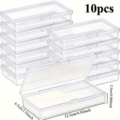 TEMU 10pcs Clear Plastic Storage Boxes With Hinged Lids - Transparent Organizer For Diy Crafts, Jewelry & Small Items, Secure Snap Closure, Stackable Design For , Jewelry Organizer Storage Image