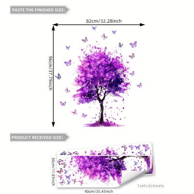 TEMU 1 Set Of 2 (30*90cm*2pcs) Creative Purple Tree And Wall Stickers For Living Room And Bedroom Decoration Background Wall Sticker Painting Ms7196-yc Image