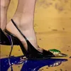 Metall Strass Spitz Frauen Sandalen Gold Seltsame Heels Stilettos Slingback Sexy Sommer Frauen Schuhe Sexy Laufsteg Kleid