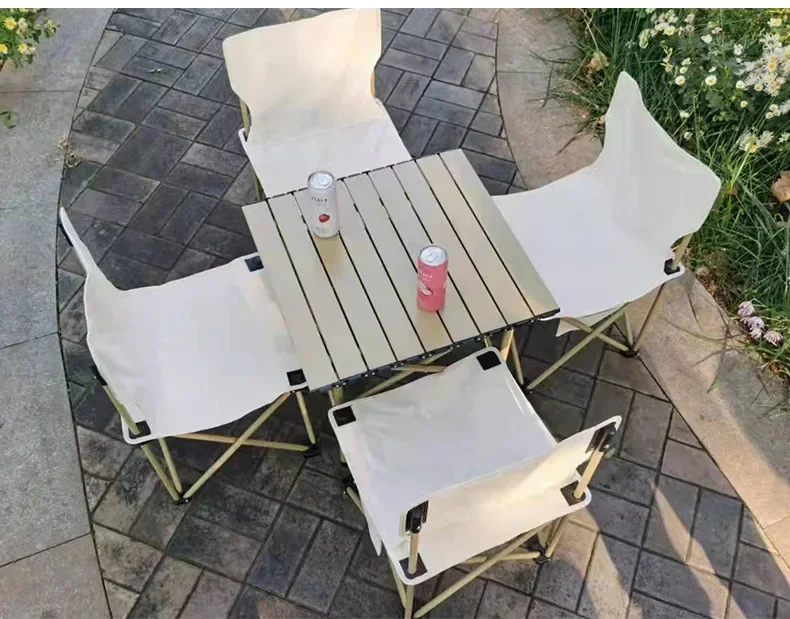 Klapptische und Stühle für den Außenbereich, tragbare Stühle aus Karbonstahl für Wildcamping, Picknicks und Ausflüge Image