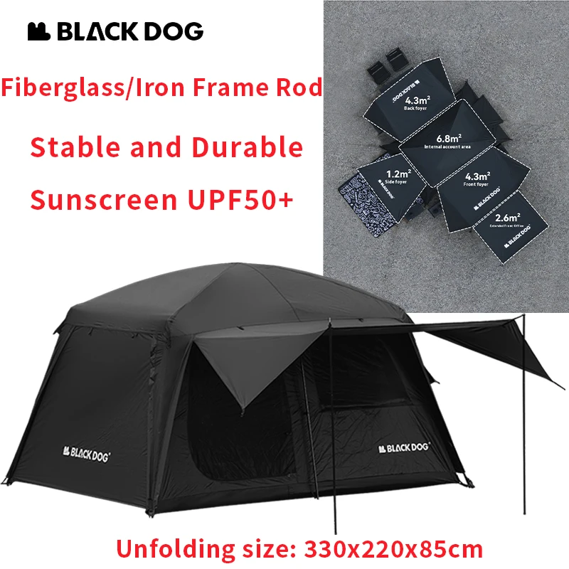 Naturehike BLACKDOG Shanting 6,8 Schnell eingerichtetes Hüttenzelt, 150D Titan, Schwarz, Silber, Sonnenschutz, regenfest, PU5000 + mm, einfache Aufbau Image