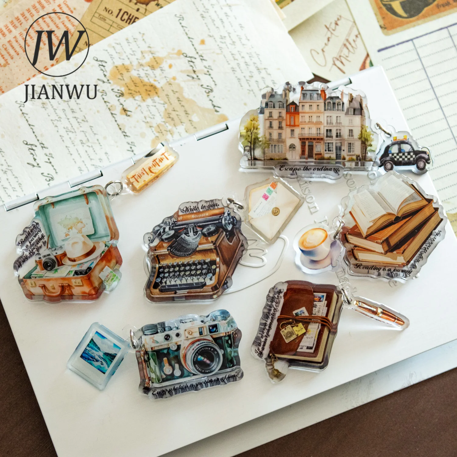 JIANWU The Next Stop of The Journey-Serie, Vintage-Landschaftsmaterial, Collage, Acryl-Tropfenhandclip, kreatives Tagebuch, Schreibwaren Image