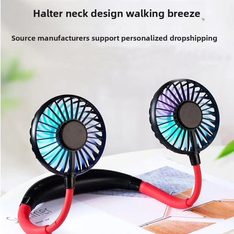 Ventilator zum Aufhängen am Hals, tragbarer USB-kleiner elektrischer Ventilator für faule Studenten, zum Aufhängen am Hals, Sport, klein, Mini-Aufladung, tragbar Image
