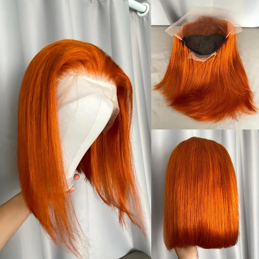Ingwer-Orange-Bob-Perücke, Echthaar, 13 x 4 gerade, Lace-Front-Perücken, Echthaar, vorgezupft, 350 # Farbige Bob-Perücke für schwarze Frauen, 30,5 cm