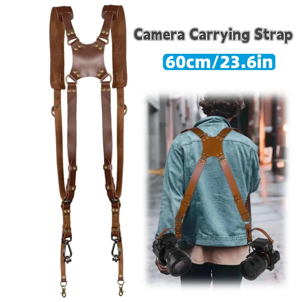 Portable Camera Strap Adjustable Leather Camera Shoulder Strap Belt for DSLR/SLR Cameras Harness Carrying Strap for Photographer