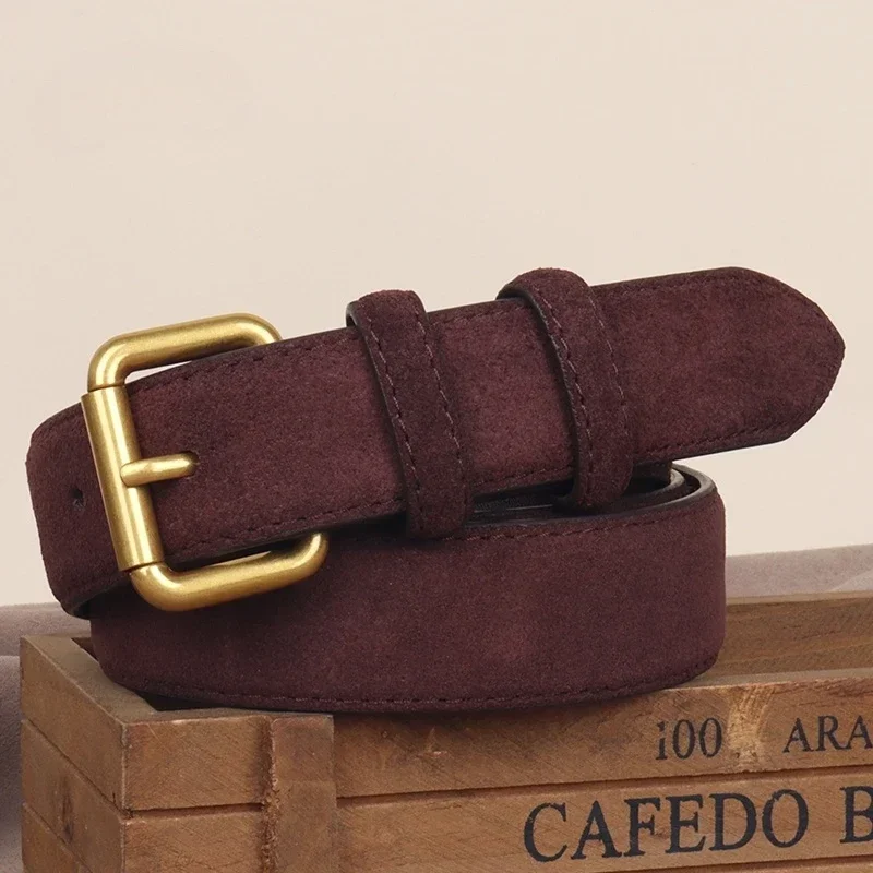 Damengürtel, Wildleder-Rindsledergürtel, modischer Gürtel aus echtem Leder mit Metallschnalle, 2,8 cm breit, für Kleider, Jeans, Freizeitkleidung Image
