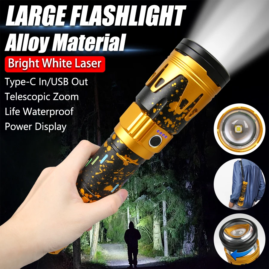 High Power Led Taschenlampe Super Helle Long Range Zoom Taschenlampe Typ C Wiederaufladbare Outdoor Taktische Hand Lampe Camping Laterne Image