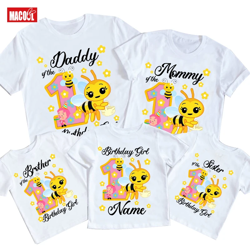 Abiti coordinati per la famiglia T-shirt per festa di compleanno per ragazze Nome personalizzato 3° 2° 1a ape Abiti per feste di compleanno per famiglie per ragazze dolci