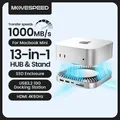 MOVESPEED DK5A1 Hub e supporto USB C 13 in 1 per Mac Mini M4/M4Pro con custodia SSD HDMI RJ45 Jack da 3,5 mm Porte USB A/C Docking