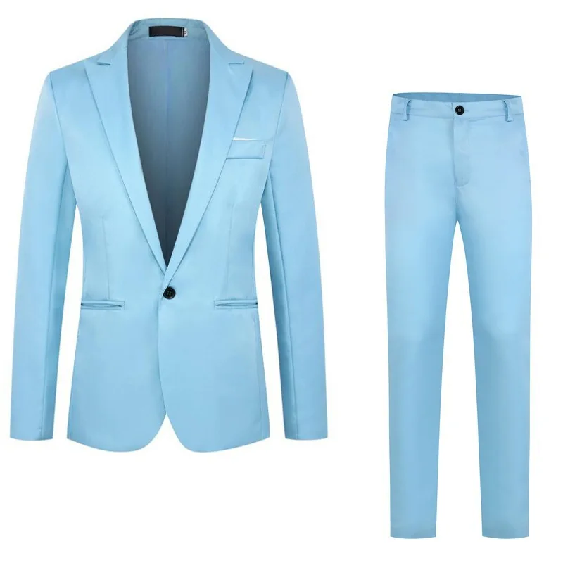 Primavera Autunno Nuovi Uomini di Moda Casual Alla Moda Sottile 2 Pezzi di Set Set di Abiti di Colore Solido Singolo Bottone Vestito Blazer Pantaloni Maschili