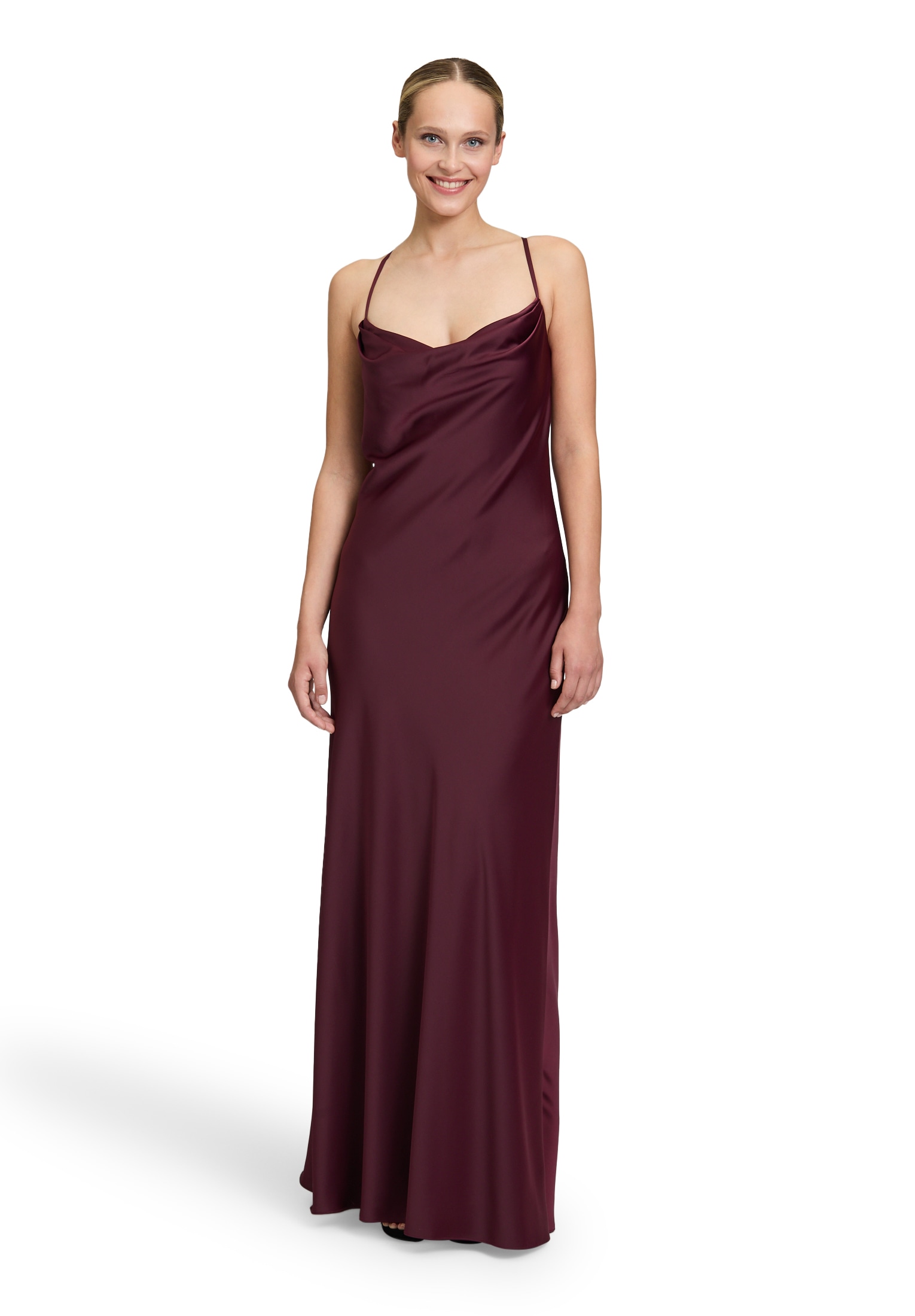 Abendkleid VERA MONT "Damen mit Wasserfallausschnitt", Damen, Gr. 44, Normalgrößen, rot (wild ruby), Obermaterial: 97% Polyester, 3% Elasthan; Futter: 100% Polyester, figurumspielend lang, Wasserfallausschnitt, Kleider Abendkleid