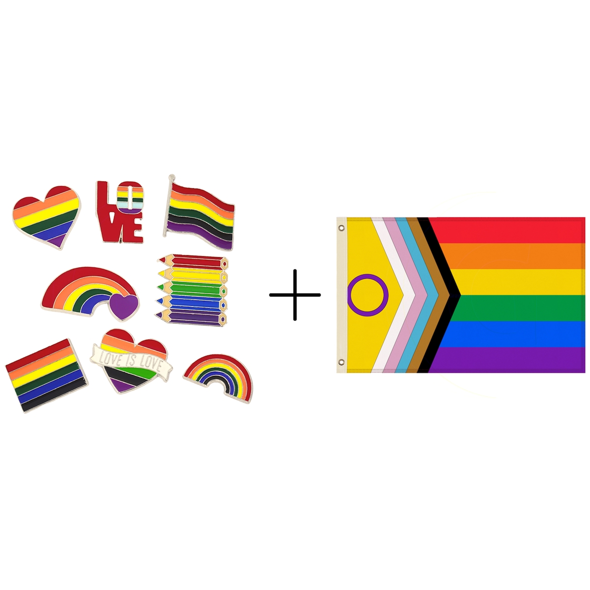 Gravidus Set 1 Flagge + 8 Anstecker 150x90 cm, Pride Anstecker Set mit Symbolen Image