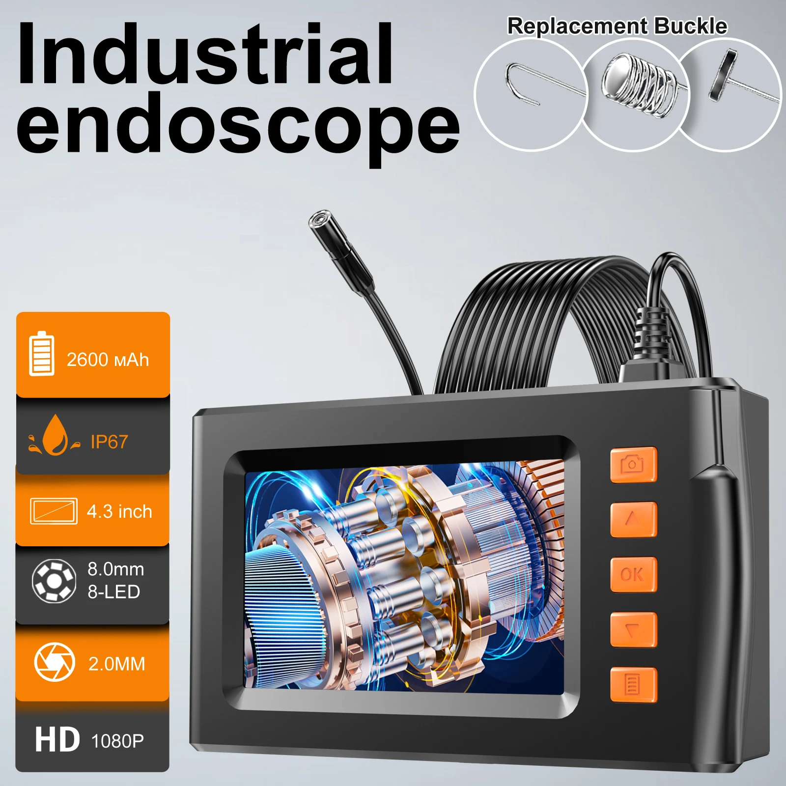 Industrielle Endoskopkamera, 8 mm HD, wasserdicht, IP67, Inspektionsendoskop, Abflussschlangenkamera, 4,3-Zoll-Display, Kfz-Kamera Image