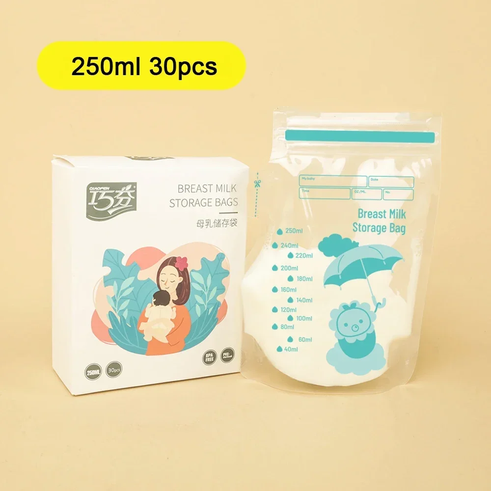 30 stücke 250 ml Baby Sichere Fütterung Muttermilch Lagerung Taschen Babynahrung Lagerung Fütterung Muttermilch Lagerung mit Auslauf gefrierschrank Tasche Image