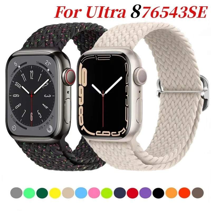 Nylon geflochtene Solo Loop für Apple Watch Ultra2 10 9 8 7 6 5 4 SE 49 mm 46 mm 45 mm 41 mm 44 mm verstellbares elastisches Armband iWatch 3 Band Image