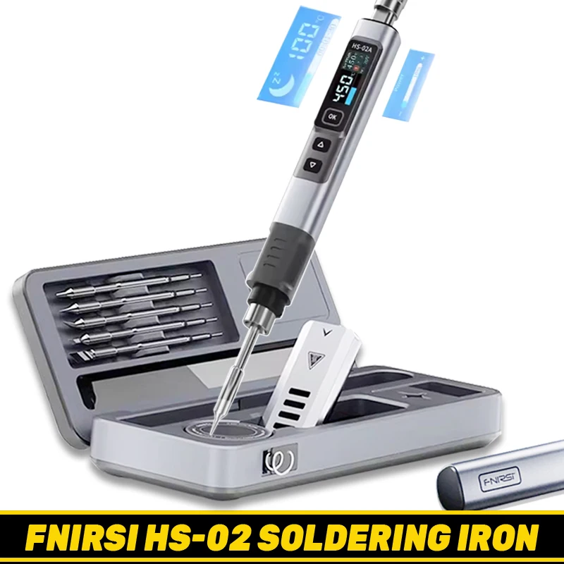 FNIRSI HS-02 Lötkolben, tragbares Heizset, 100 W Netzteil, einstellbare Temperatur, schnelle Erwärmung, Reparaturstation, Löten Image